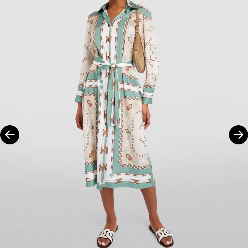 D.Exterior Chain Print Belted Shirt Dress